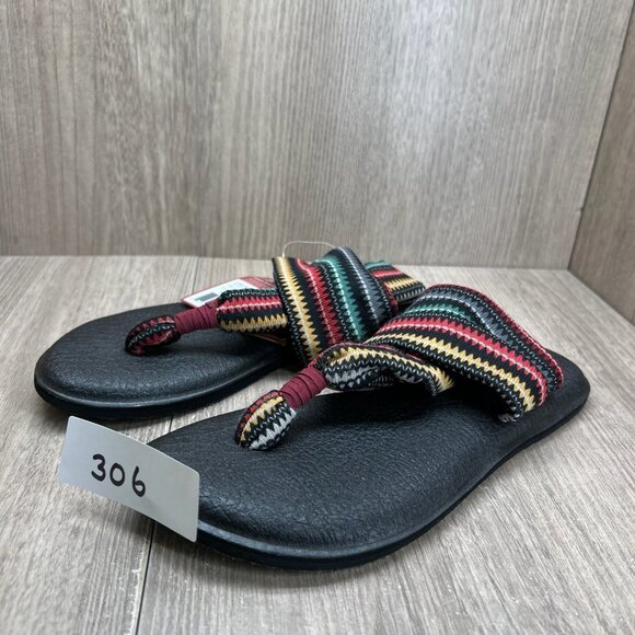 Sanuk Yoga Sling Thong Sandals Women 6 Stretch Slingback Tribal Print Multicolor - Picture 10 of 10
